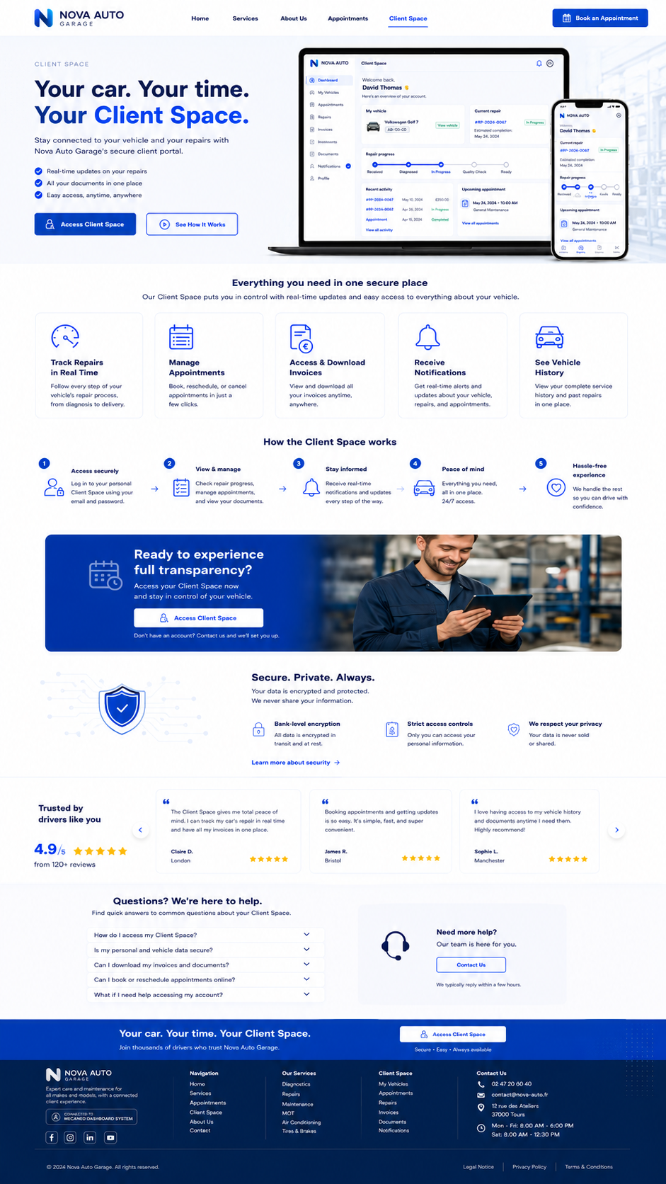 Client Space dashboard on laptop and phone